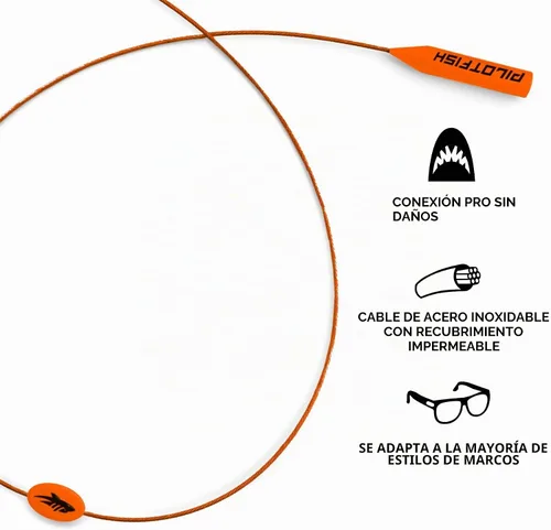 Vista 2 de Pilotfish Wire Sunglasses Strap, No-Tail Eyewear Retainer for Glasses, Secure Eyeglass Holder for Sports and Outdoors Naranja (Blaze Orange)