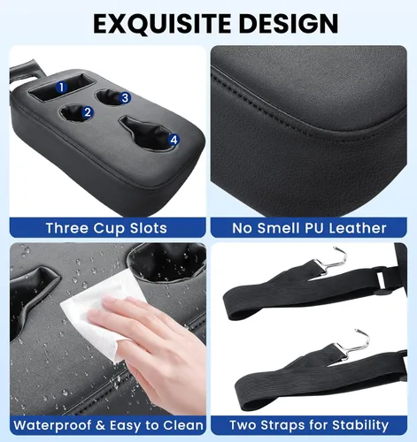 Vista 4 de Portavasos de Coche Mejorado con Correas de Seguridad Duales, Portavasos para Asiento Trasero de Coche, Portavasos de Camión de Cuero PU