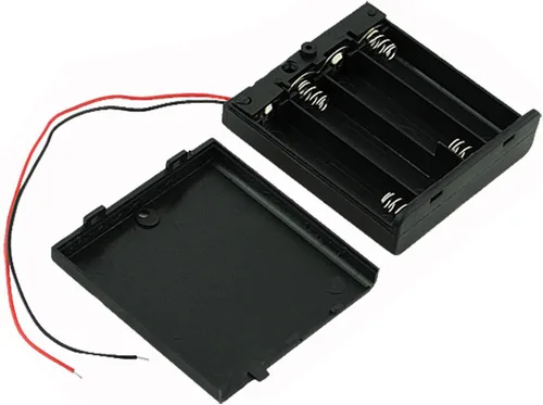 Vista 2 de Ogrmar Interruptor de encendido/apagado 4 x 1.5V AA batería titular de la caja conduce negro con tapa 2 unids