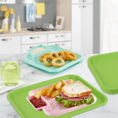 Vista 6 de MUKCHAP Paquete de 12 bandejas para servir comida rápida, bandeja rectangular de plástico de 10 x 14 pulgadas, color verde