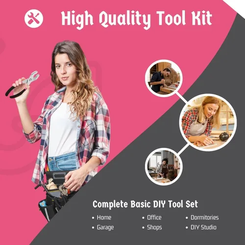 Vista 7 de Flexzion Kit de herramientas manuales de 39 piezas con estuche, kit de herramientas compacto para manitas, propietarios de viviendas, kit