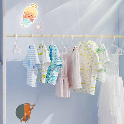 Vista 6 de Perchas para bebé, paquete de 60 perchas de plástico para niños pequeños, niños, guardería, ropa recién nacida, organización de armario, color blanco