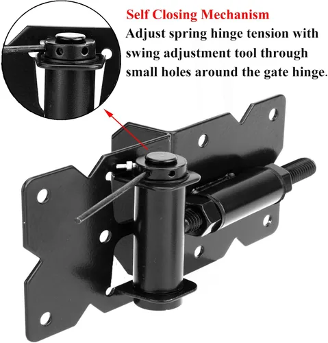 Vista 3 de Bisagras de puerta de cierre automático, accesorios ajustables y resistentes, kit de bisagras de puerta de 90 grados para madera/vinilo/metal/valla