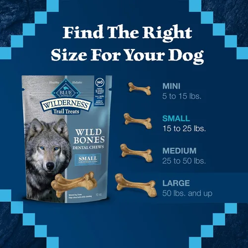Vista 6 de Blue Buffalo Wilderness Wild Bones - Golosinas dentales masticables para perros, pequeñas, bolsa de 10 onzas
