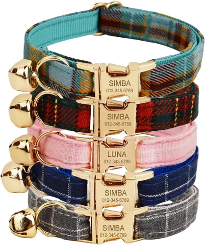 Vista 14 de Collar de gato reflectante personalizado con campana y hebilla separable, nombre grabado y número de teléfono