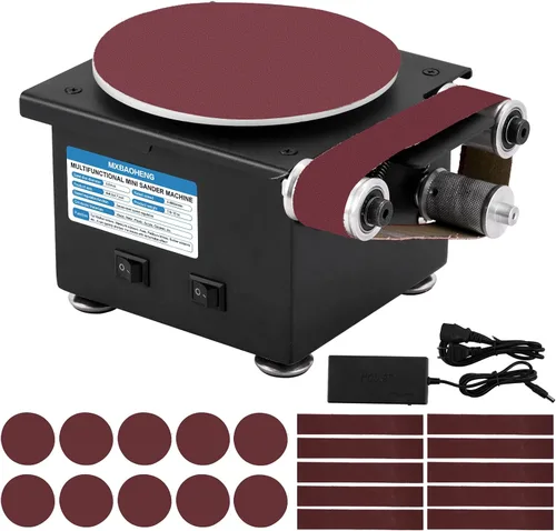 Vista 10 de MXBAOHENG Mini lijadora de disco de banda de 6 pulgadas y correas de lijado de 1.2 x 15 pulgadas para molienda de piedra de metal y madera, máquina