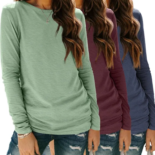 Vista 6 de SUNBS Paquete de 3 camisas de manga larga para mujer, ajuste holgado, ropa de otoño, ropa de moda 2025, camisetas básicas de entrenamiento, trajes