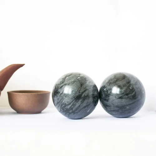 Vista 6 de Bolas de Baoding chinas, color gris oscuro, para ejercicio de salud, bolas de mano para el estrés, bolas de mármol para medicina china natural