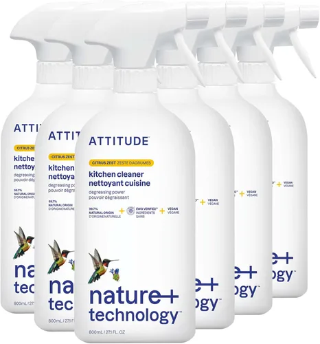 Vista 6 de ATTITUDE Spray limpiador de cocina, verificado por EWG, potente desengrasante, corta la grasa y la mugre, a base de plantas y vegano, aroma a