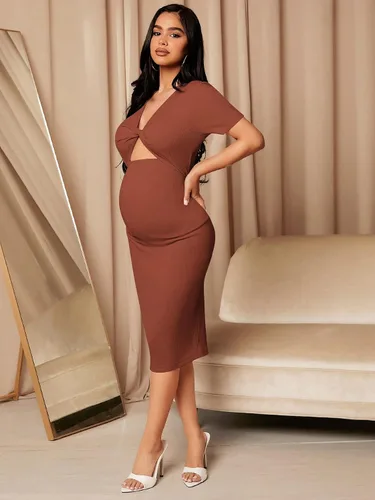 Vista 3 de Verdusa Vestido de maternidad de manga corta para mujer, corte frontal, ajustado, de tubo