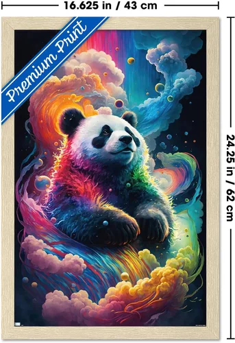 Vista 3 de Trends International Wumples - Cosmic Neon Panda Wall Poster, 22.4L x 14.7W, Blonde Framed Version