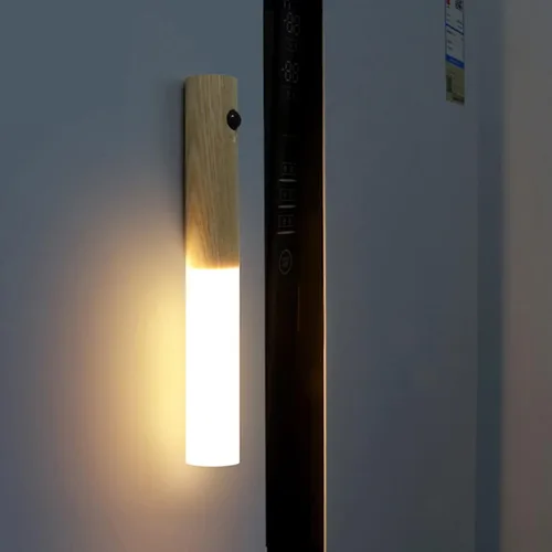 Vista 4 de Aplique de pared con pilas, luz de pared LED inalámbrica con detección de movimiento, luz nocturna recargable por USB para interiores, luz nocturna