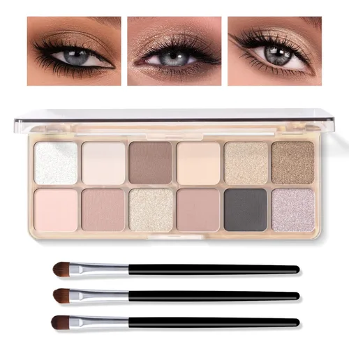 Vista 8 de KYDA Paleta de sombra de ojos Netural Nude de 5 colores con pincel, sombra de ojos marrón mate, paleta de ojos mate, regalo de maquillaje de ojos