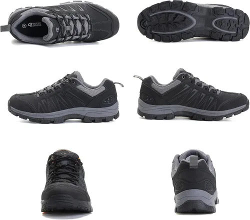 Vista 2 de OL OUTJET LEGEND Zapatos de senderismo impermeables para hombre, cómodos zapatos de trabajo de cuero, zapatos antideslizantes para uso diario