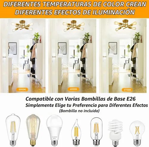 Vista 4 de Moderna lámpara de techo semiempotrada, 4 luces de casa de campo, montaje de techo dorado, luces de techo para interiores, para sala de estar