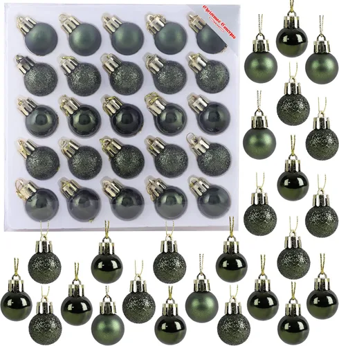 Vista 20 de Christmas Concepts® Juego de 25 mini bolas para árbol de Navidad - 25 mm - Adornos colgantes decorados con acabado brillante, mate y purpurina