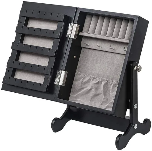 Vista 6 de FRITHJILL Pequeño Armario de Joyería, Caja de Almacenamiento de Joyería, Mini Mesa Organizador de Joyería Inclinante, Negro