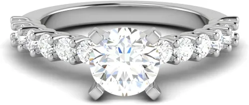 Vista 2 de Anillo de compromiso de 0.50 a 3.0 quilates de corte redondo creado en laboratorio con anillo de diamante redondo con acento de diamantes redondos