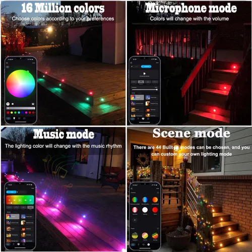 Vista 4 de Lámpara Bluetooth de bajo voltaje empotrable RGB a prueba de agua para intemperie, patio, pasillo, escalera, decoración de jardín. D45 RGBW