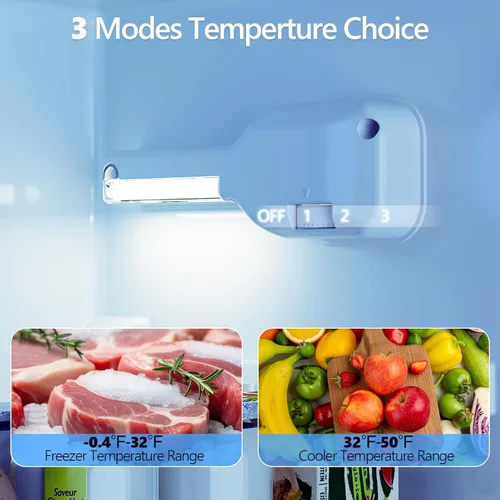Vista 5 de Electactic - Mini refrigerador de 2.5 pies cúbicos con congelador, refrigerador compacto de doble puerta, estantes de vidrio ajustables, termostato