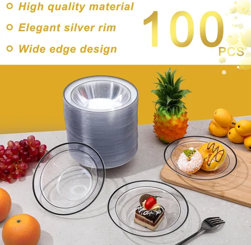 Vista 4 de Tanlade 100 cuencos de plástico con borde de 12 onzas, tazones desechables para sopa, elegantes para fiestas, postres, vajilla desechable