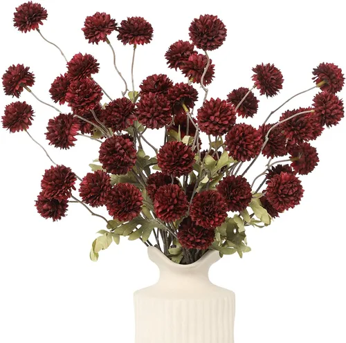 Vista 27 de DuHouse 6 piezas de flores artificiales de seda falsa pompón crisantemo, pequeña mini bola de crisantemo de seda con tallos para bodas DIY arreglos