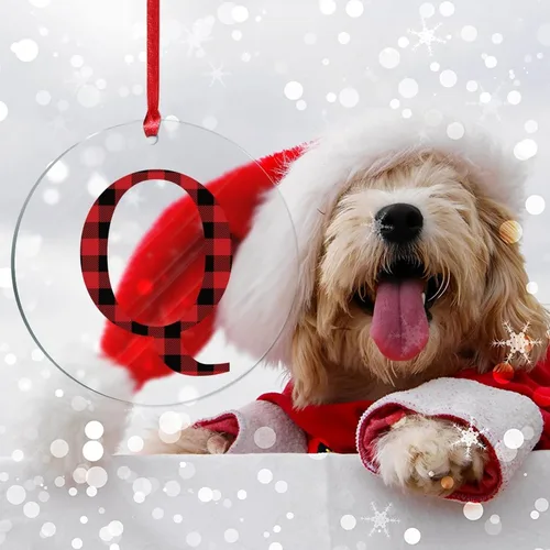 Vista 7 de Adorno de Navidad con monograma personalizado de la letra Q de Navidad, a cuadros rojos y negros, decoraciones de árbol de Navidad, adornos