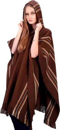 Vista 2 de INTI ALPACA Poncho con capucha de alpaca para mujer, cálido y suave, capa de chal
