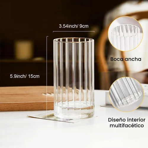 Vista 6 de Gute Florero de cristal de 6 pulgadas con rayas verticales, moderno florero