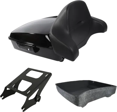 Vista 28 de Respaldo de Maletero de Equipaje King Tour Negro Brillante con Placa de Rack de Montaje Compatible con Harley Modelos Touring 2014-2025 Road Glide
