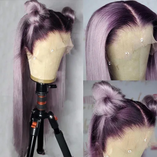 Vista 10 de QD-Tizer Pelucas de cabello sintético con encaje frontal de 13 x 6 pulgadas, sin pegamento, color rojo vino, color burdeos, pelucas de cabello largo