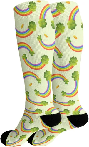 Vista 2 de devor Calcetines para mujer hasta la rodilla, calcetines atléticos, calcetines de moda de hadas con tréboles verdes de la suerte