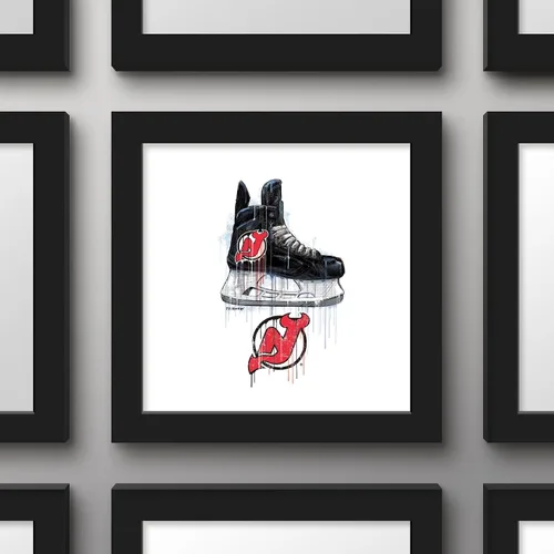 Vista 2 de Trends International Gallery Pops NHL New Jersey Devils - Arte de pared de patín de goteo, versión enmarcada negra, 12 x 12 pulgadas