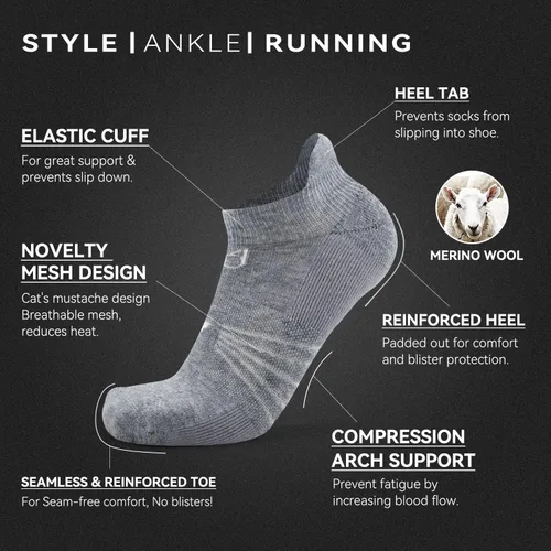 Vista 3 de Socks Daze Paquete de 36 calcetines deportivos de lana merina para hombre y mujer, para correr al tobillo, suaves, gruesos, acolchados