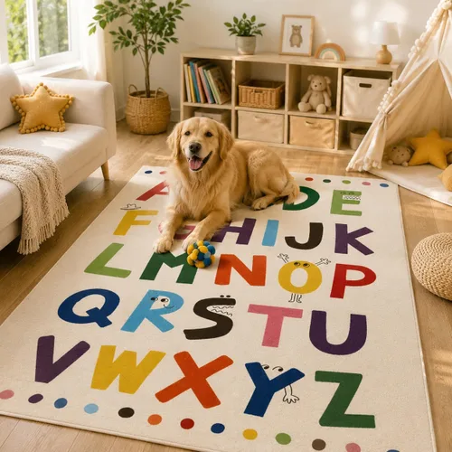 Vista 5 de Alfombras grandes ABC para niños de 2 x 3 pies, para jardín de infantes y preescolar, aprendizaje educativo del alfabeto, alfombras de área