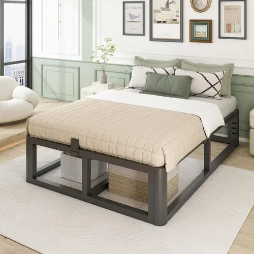 Vista 2 de Bilily - Base de cama Queen de metal resistente de 14 pulgadas con esquinas redondeadas y orificios para cabecero, retenedores de colchón de 3500