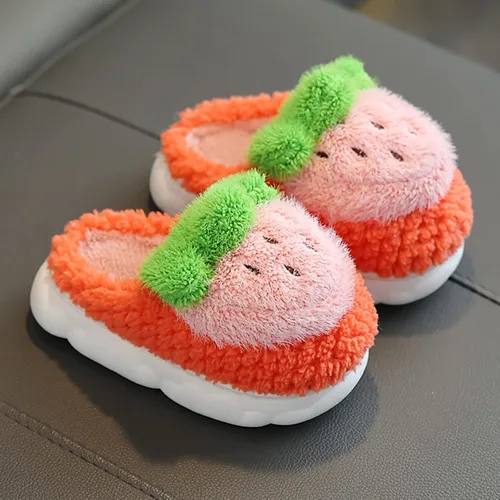 Vista 2 de sfdgfhyf Toddlers House Slippers Girls Toddler Cotton Slippers Girls Winter Home Indoor Warm Fruit (Red, 10.5 Years Big Kids)