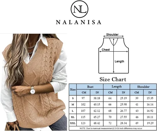 Vista 6 de NALANISA Suéter sin mangas con cuello en V para mujer, de gran tamaño, casual, holgado, de punto trenzado, sin botones, para otoño e invierno