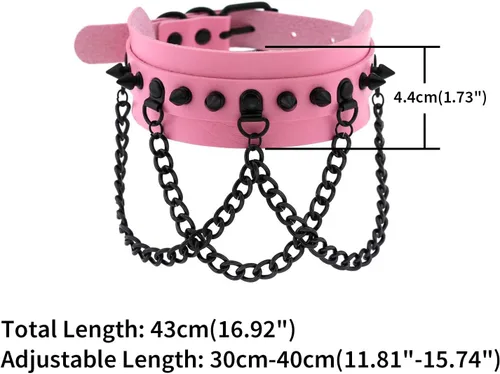 Vista 2 de FM FM42 Gargantilla unisex multicolor de piel sintética con remaches en tono negro con clavos de 3 capas