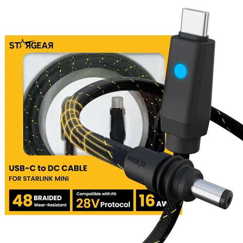 Vista 8 de Cable Mini Starlink de 6.5 pies, 18AWG 140W Cable de Alimentación Starlink USB C a DC, Conector Barrel Impermeable, Mini Accesorios Funcionan