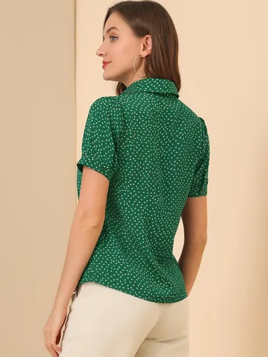 Vista 5 de Allegra K Blusas retro de punto para mujer, blusa de gasa con cuello Peter Pan