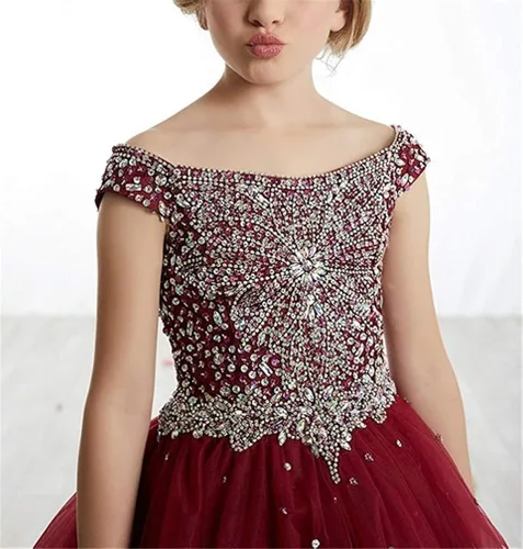 Vista 2 de Junguan Vestidos de baile formales con hombros descubiertos para niñas, vestidos de baile de princesa Aline 2020 TF002