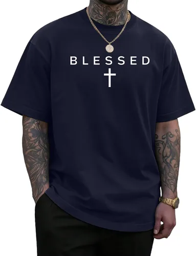 Vista 9 de KUYIGO Camiseta con estampado de cruz bendecida para hombre Blanco