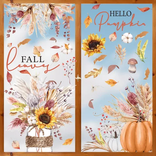 Vista 17 de Horaldaily 40 calcomanías de Halloween para ventana, Jack-O-Lantern, calabaza, camión, gnomo, fantasma, murciélagos, gatos, suministros de fiesta