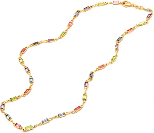 Vista 6 de Barzel 18K Gold Plated Multi Stone Crystal Baguette Necklace for Women - Made In Brazil