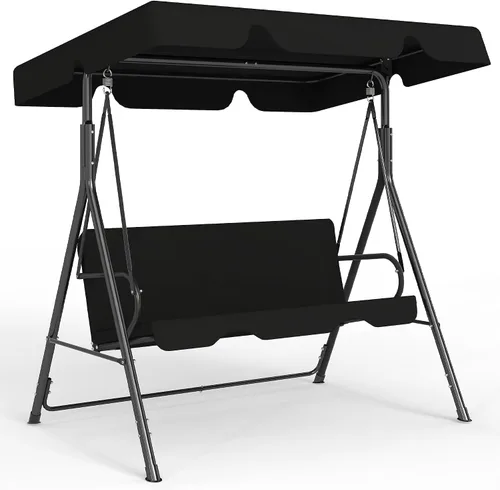 Vista 8 de Murago - Silla de columpio para patio al aire libre con dosel ajustable, columpio para patio al aire libre con soporte resistente para 3 personas