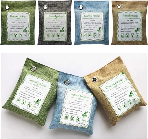 Vista 8 de Bolsas de carbón de bambú absorbentes de olores, 2 paquetes de 3.53 oz de bolsas desodorantes de carbón con ganchos, carbón de bambú natural, bolsas
