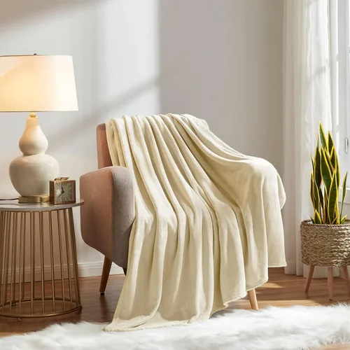 Vista 4 de KMUSET Manta de Tiro Súper Suave Premium de Franela de Forro Polar Sedosa Tamaño de Tiro Beige Microfibra Manta Ligera para Uso en Todas