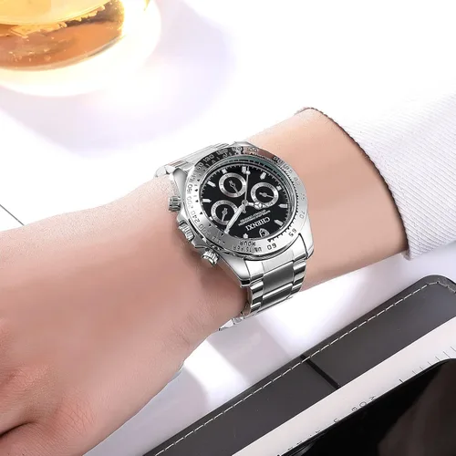 Vista 5 de Reloj de acero inóxidable dorado con cristales estilo clásico para hombre Fq-005