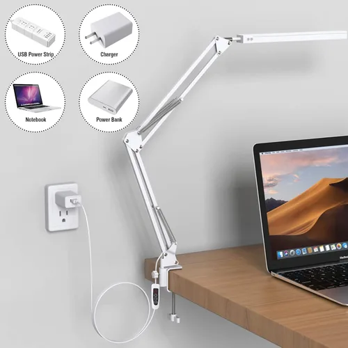 Vista 2 de Lámpara de escritorio LED con mando a distancia, SKYLEO con abrazadera, puerto de carga USB, 3 modos de iluminación con 10 niveles de brillo